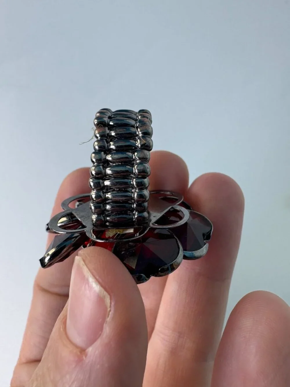 Statement Burgundy Crystal Flower Stretch Ring | Oversized Cocktail Ring